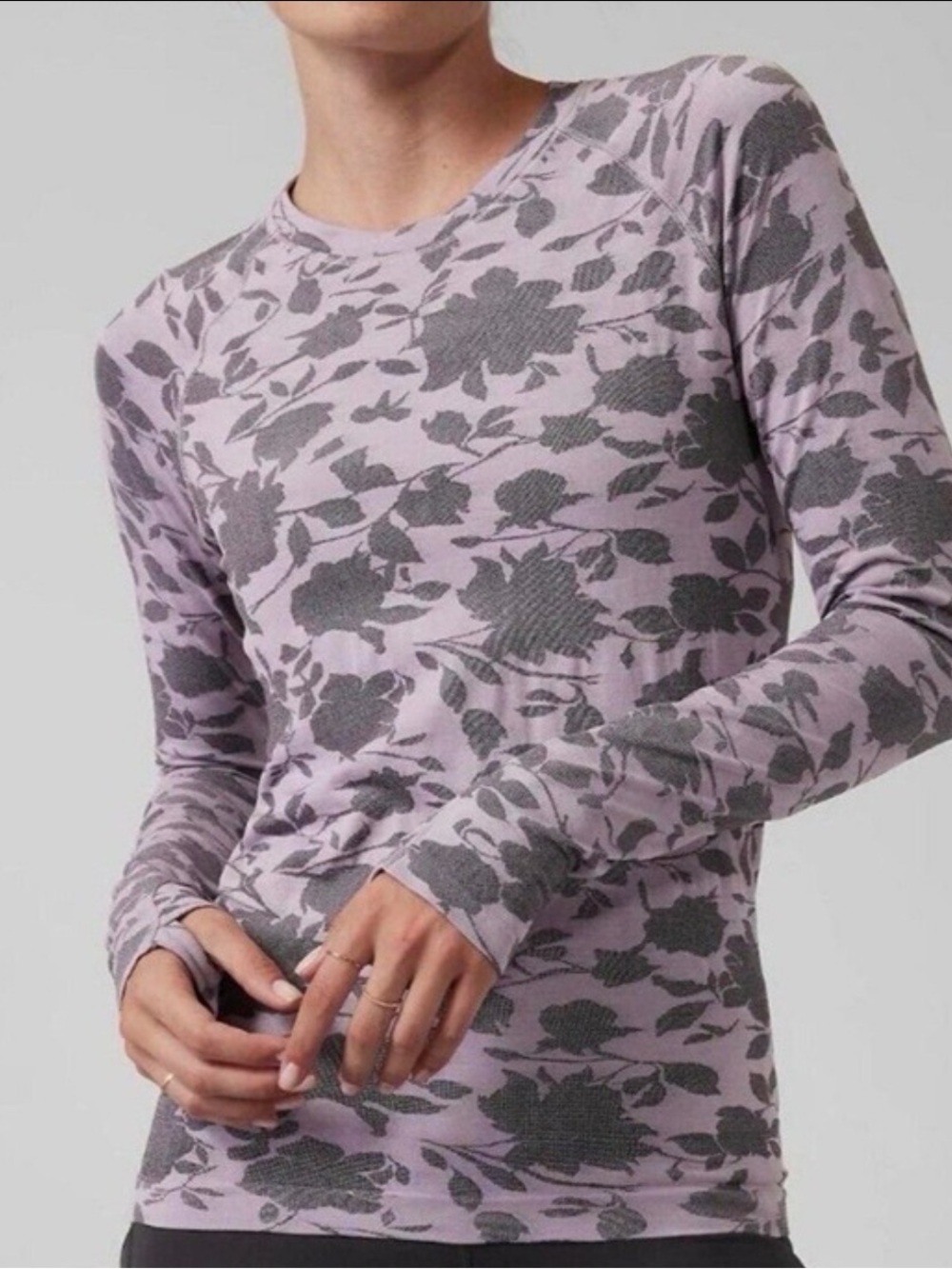 Athleta Momentum Floral Long Sleeve Athletic Top Gym Running XS